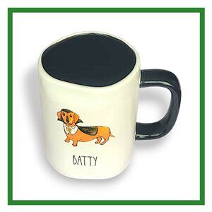 Rae Dunn "Batty" Vampire Weiner Dog White and Black Ceramic Mug